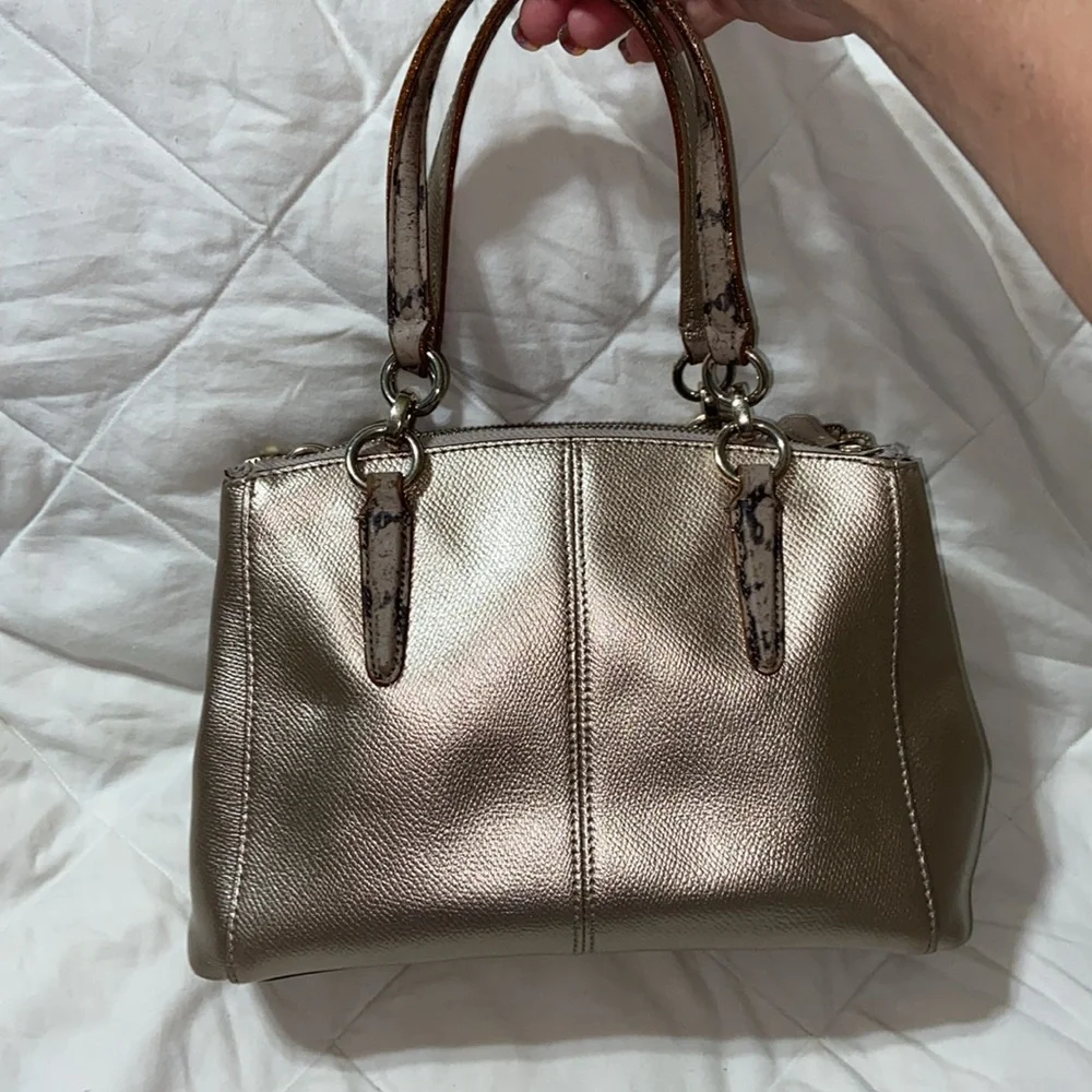 Coach Mini Christie metallic with snake embossed satchel strap carry all